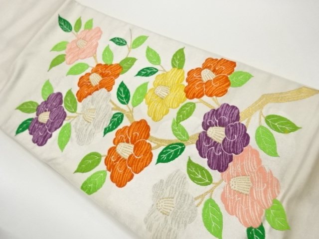 JAPANESE FUKURO OBI / WOVEN CAMELLIA